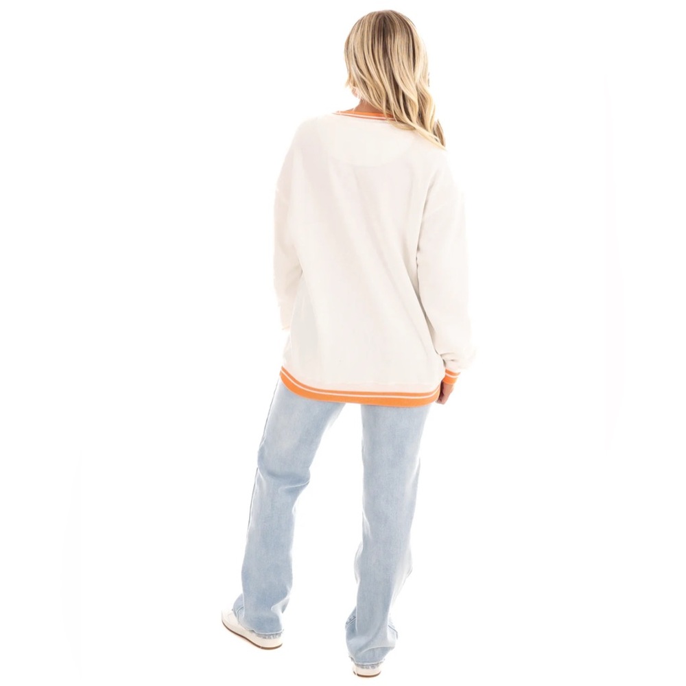 HANNAH Pullover Sweater Women's Sz XL Ivory w/Colorful Trim Vintage BOHO Neutral